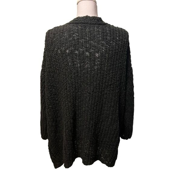 POL Black Chunky Knit Sweater Size M Patch Pockets Oversized Cozy Boho Relaxed - Picture 4 of 10